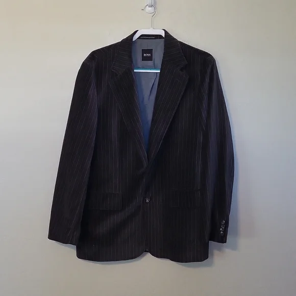 BOSS Hugo Boss Gray Pinstripe Velvet Slim Fit Dark Gray Light Gray Blazer 40R